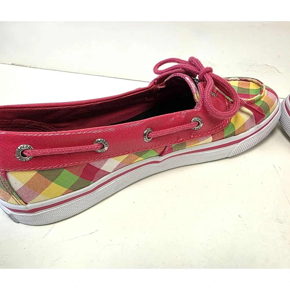 Sperry Top-Sider Pink Yellow Green Plaid Boat Loafer Shoes Size 4.5M Biscayne